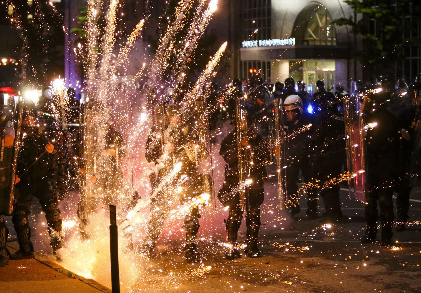 Tear gas and fireworks thrown in Downtown